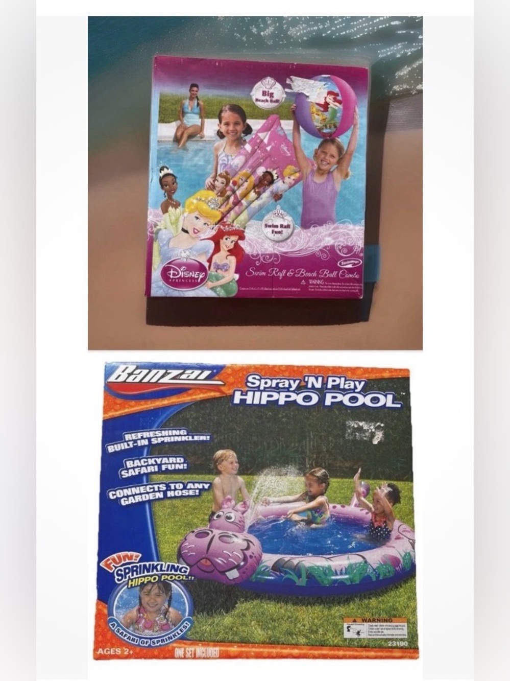 Disney Pink Princess Swim Raft & Purple Hippo Spray Pool Combo